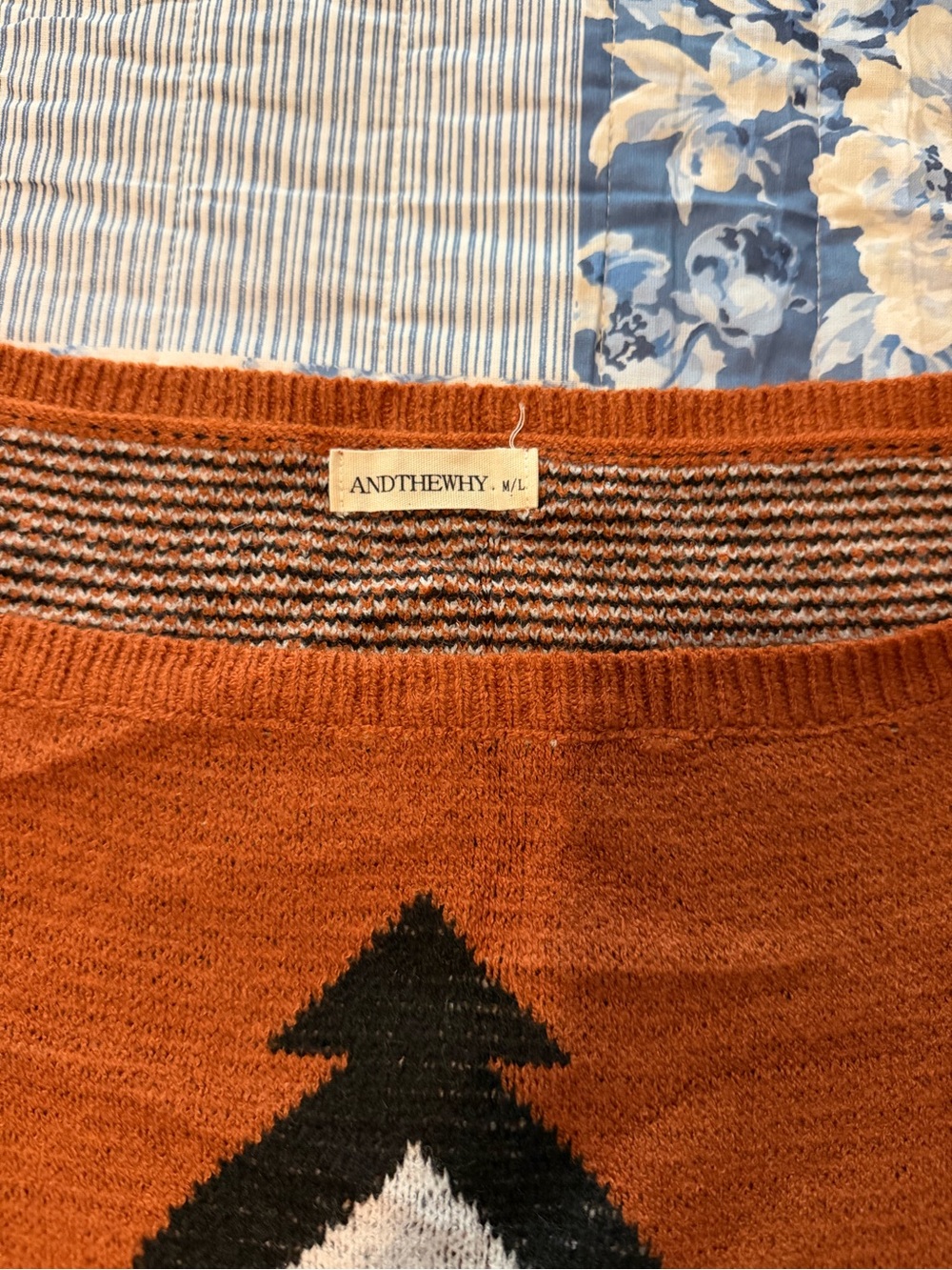 Rust Aztec Pattern Women's Sweater - Orange - Picture 3 of 3